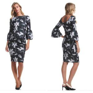 NWT SOON Maternity Floral Green White Tulip Sleeve Midi Dress L